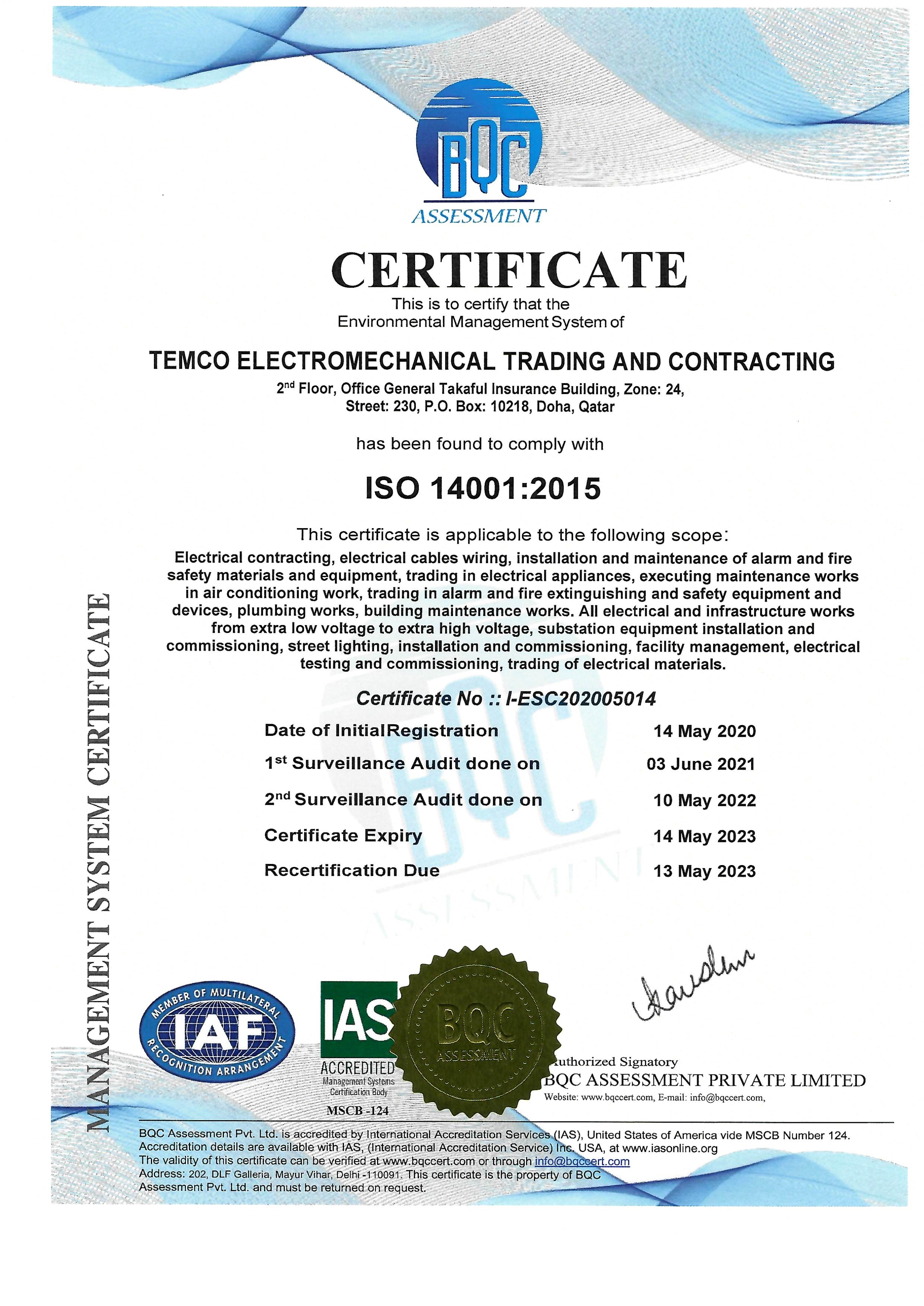 Kahramaa Certificate